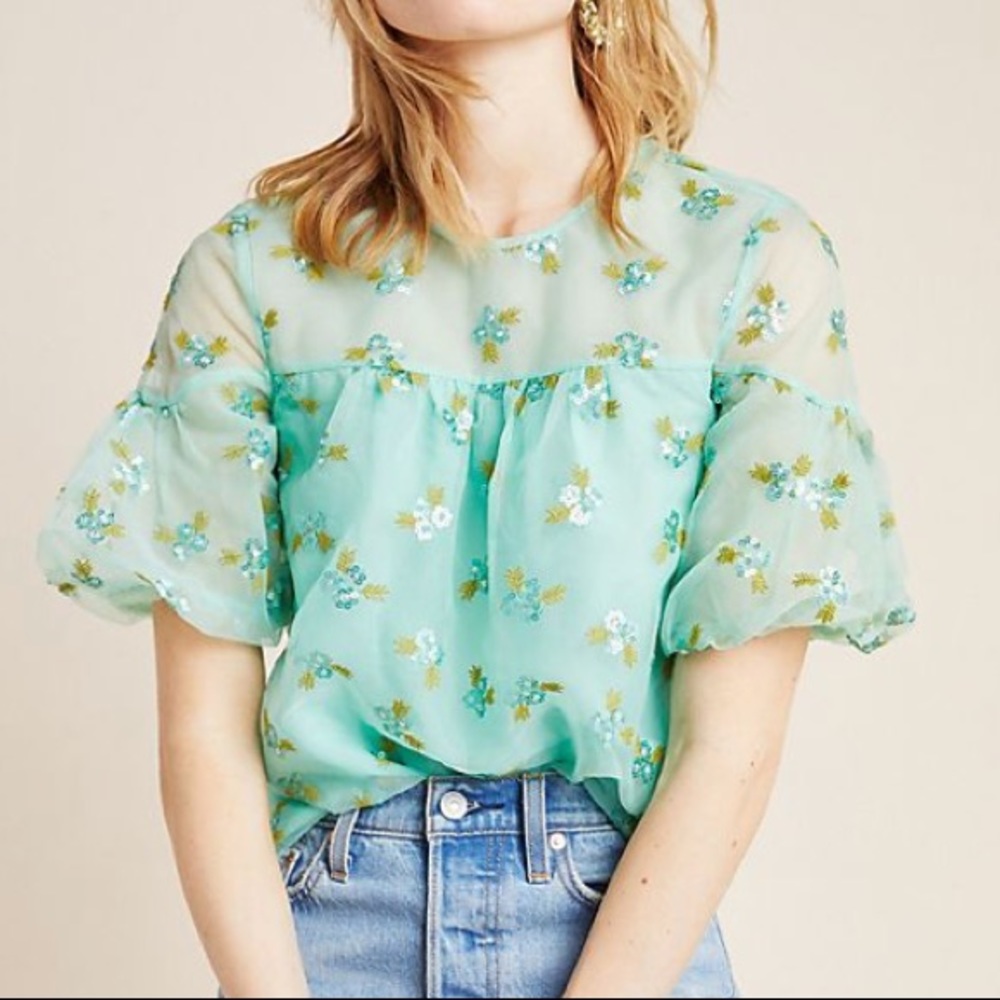 Anthropologie Mint Sabine Beaded Blouse Size 8